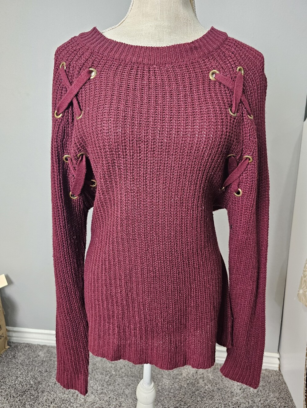 Caren Sport Knit Maroon Long Sleeve Sweater Top Plus Size 2X